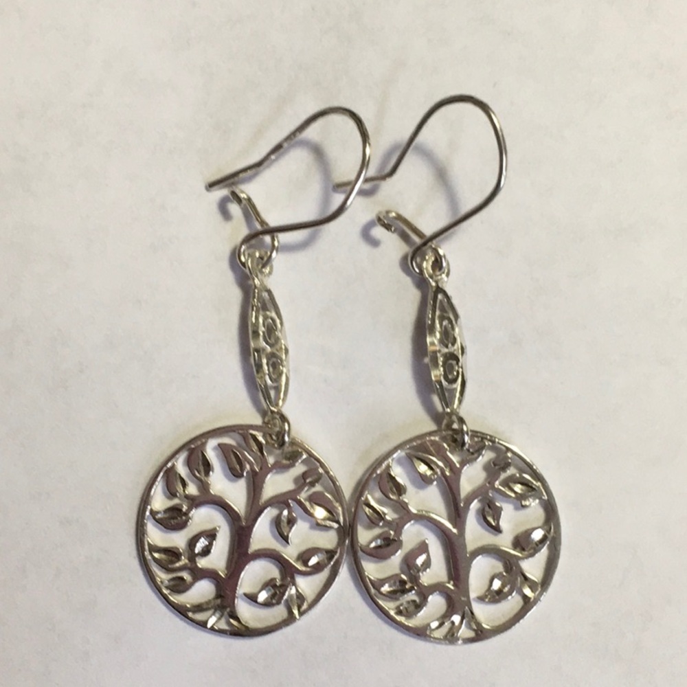 STERLING SILVER Diamond Cut Tree Of Life Earrings